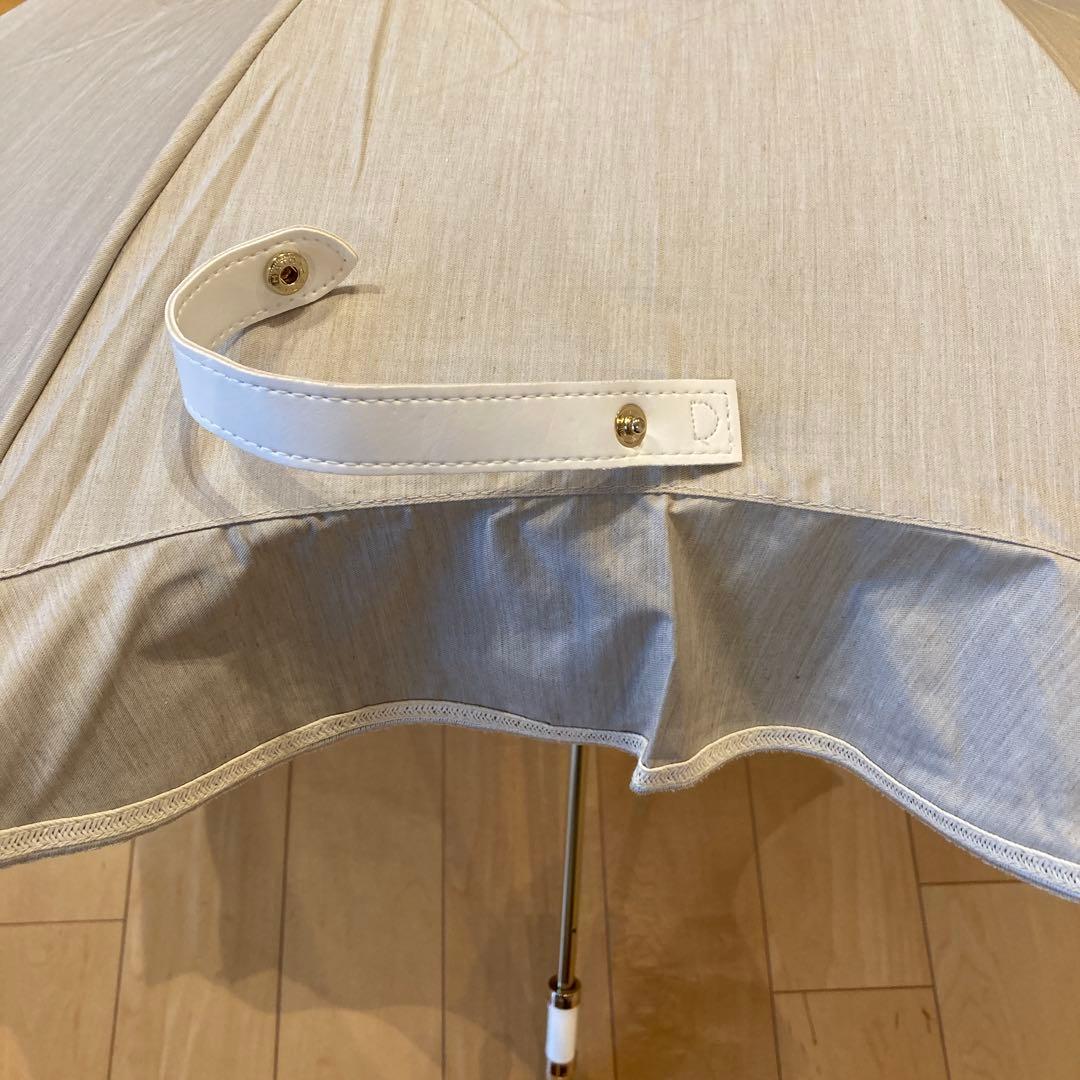 グレイシー　バンブー持ち手付きベージュフリル日傘