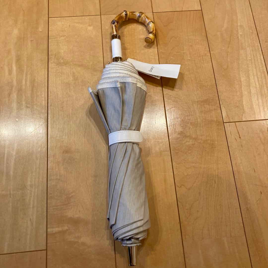 グレイシー　バンブー持ち手付きベージュフリル日傘