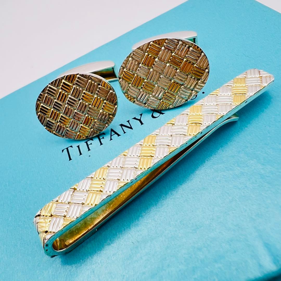 美品　ティファニー　タイピン＆カフス　シルバー　18K 14K