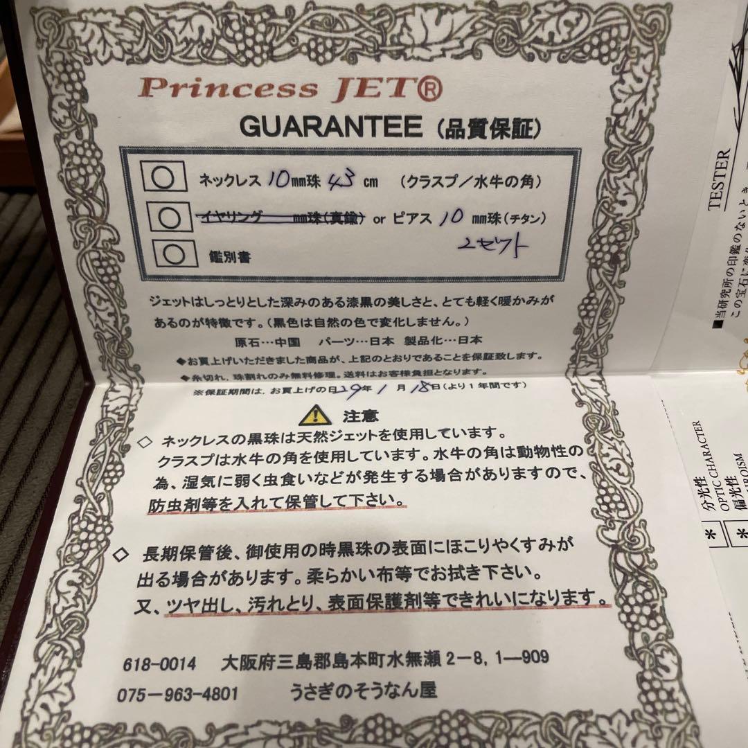 Princess JET 天然ジェット ネックレス ピアス セット 鑑別書付き