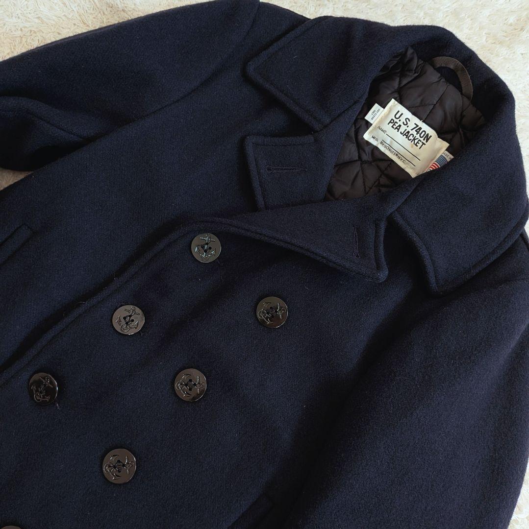希少　ショット　ネイビー ウールコート ピーコート　USA 36