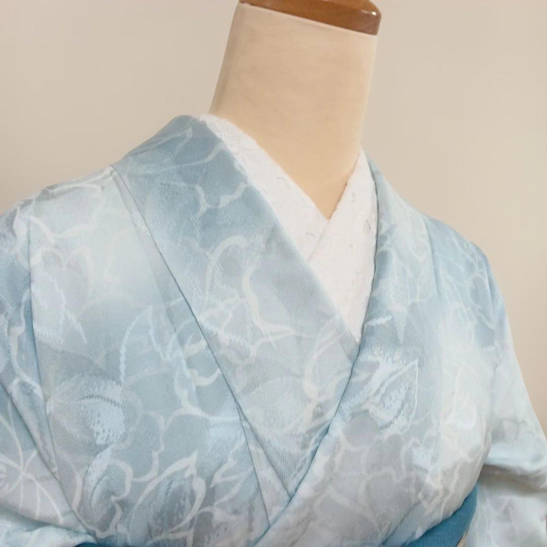 水色 花柄 紋紗着物