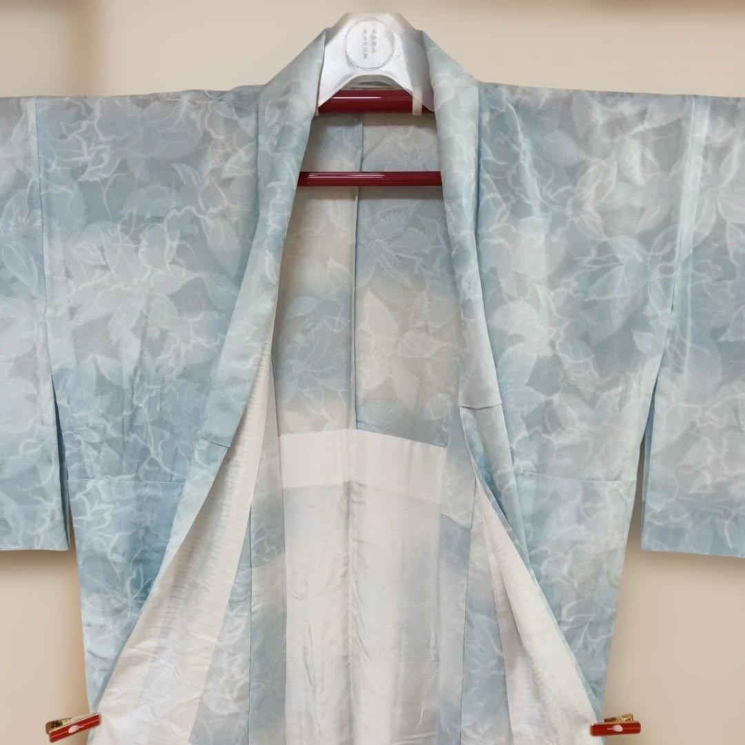 水色 花柄 紋紗着物