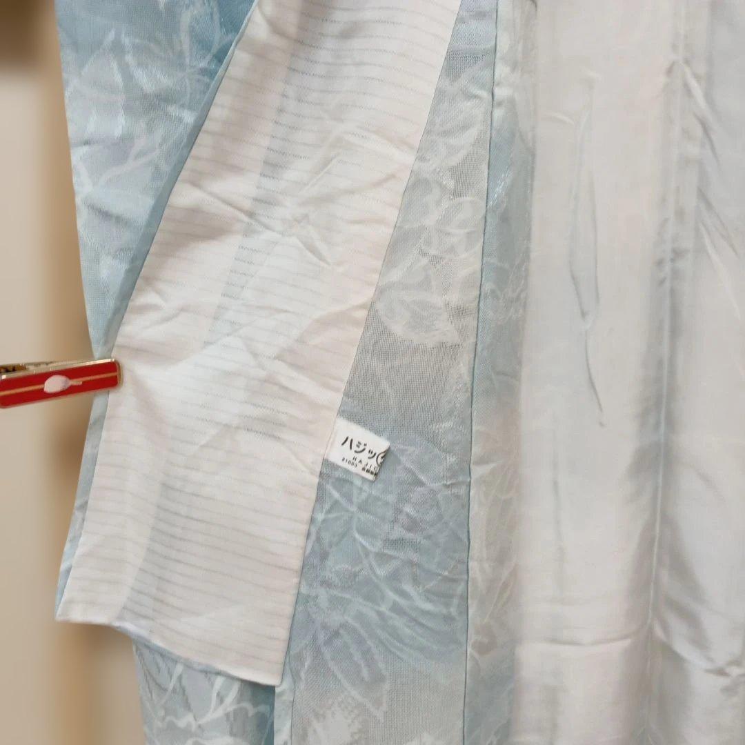 水色 花柄 紋紗着物
