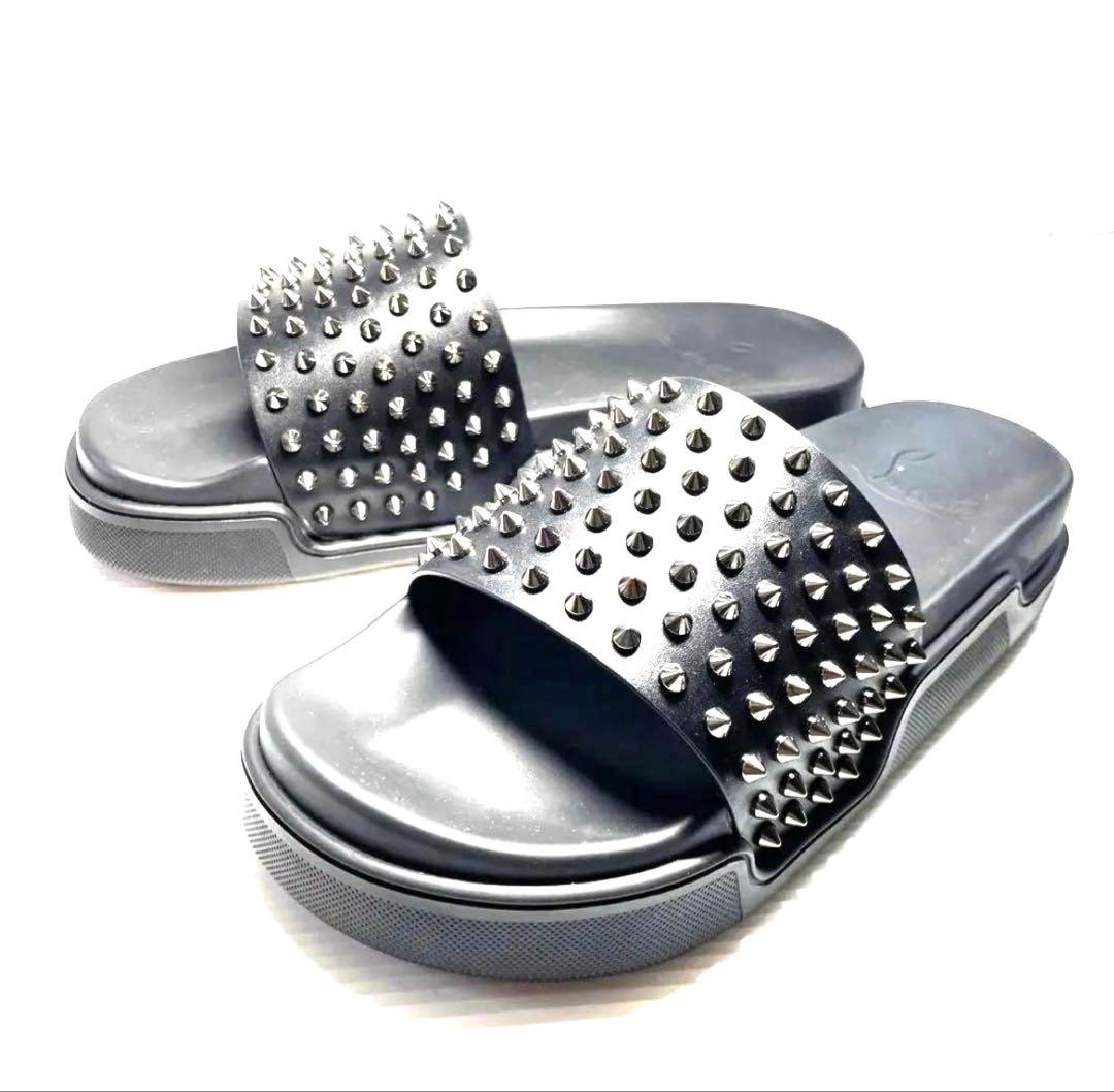 未使用クリスチャンルブタン　スタッズブラックスライドサンダル　42