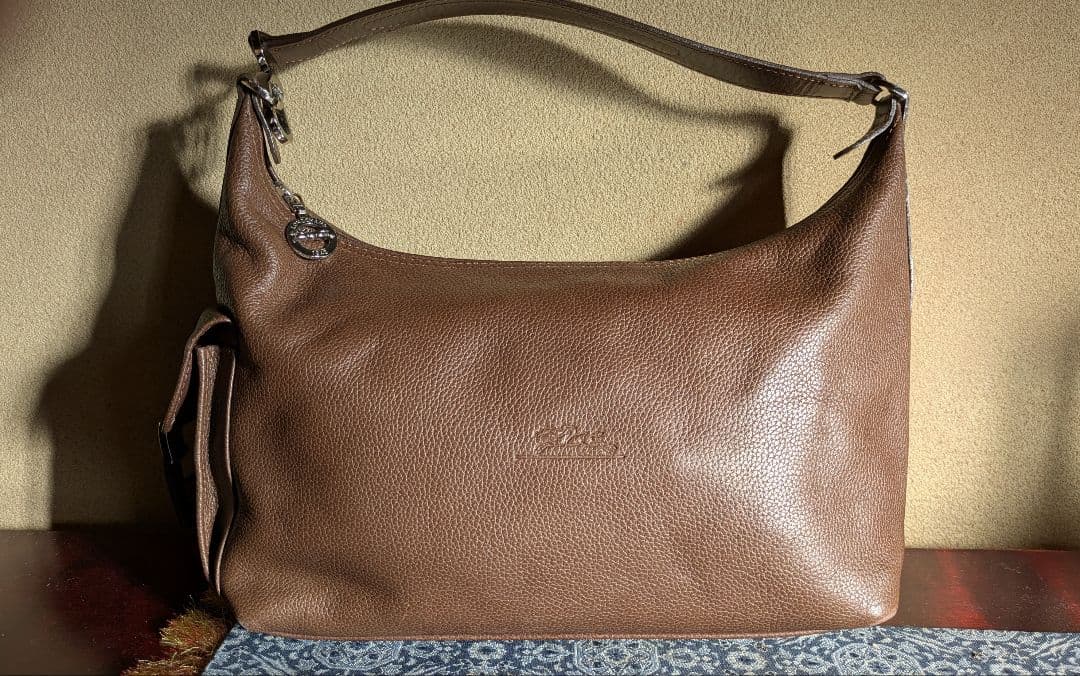 ロンシャン　ブラウン レザーワンショルダーバッグ