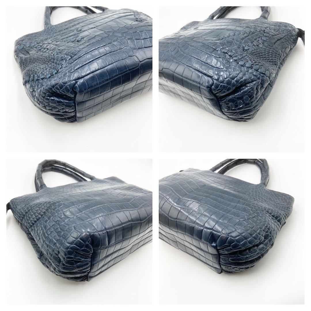 極美品　IBIZA イビサ　ハンドバッグ　クロコダイル　マット　レザー　ネイビー