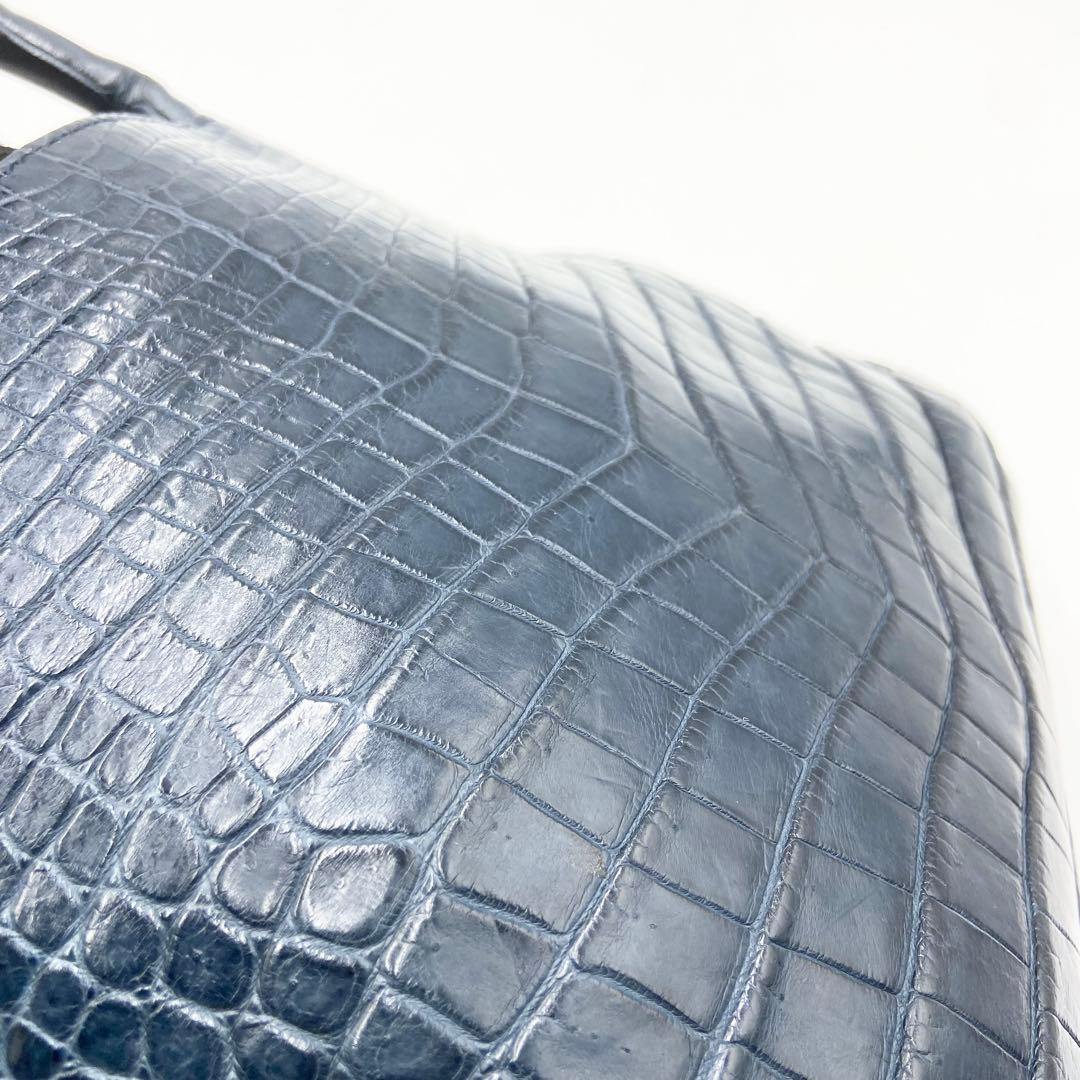 極美品　IBIZA イビサ　ハンドバッグ　クロコダイル　マット　レザー　ネイビー