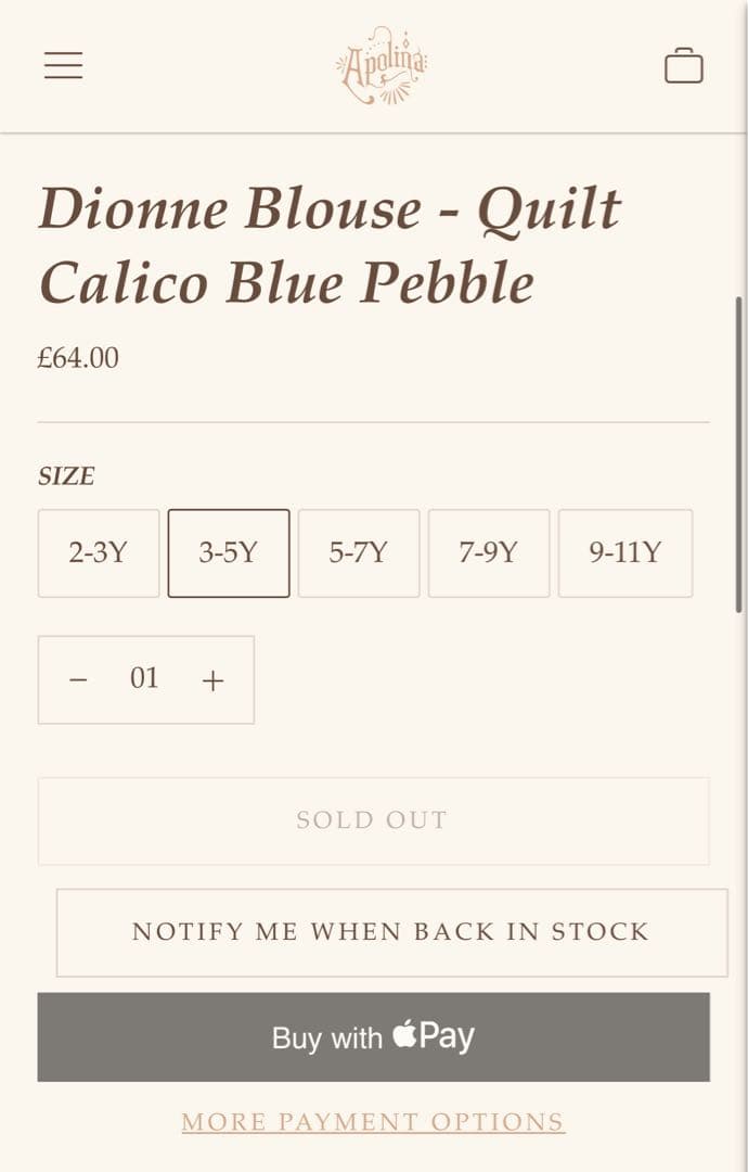 apolina kids アポリナ　3-5Y