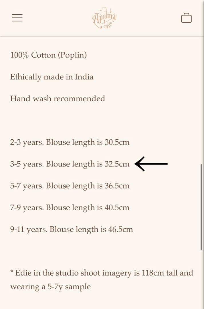 apolina kids アポリナ　3-5Y