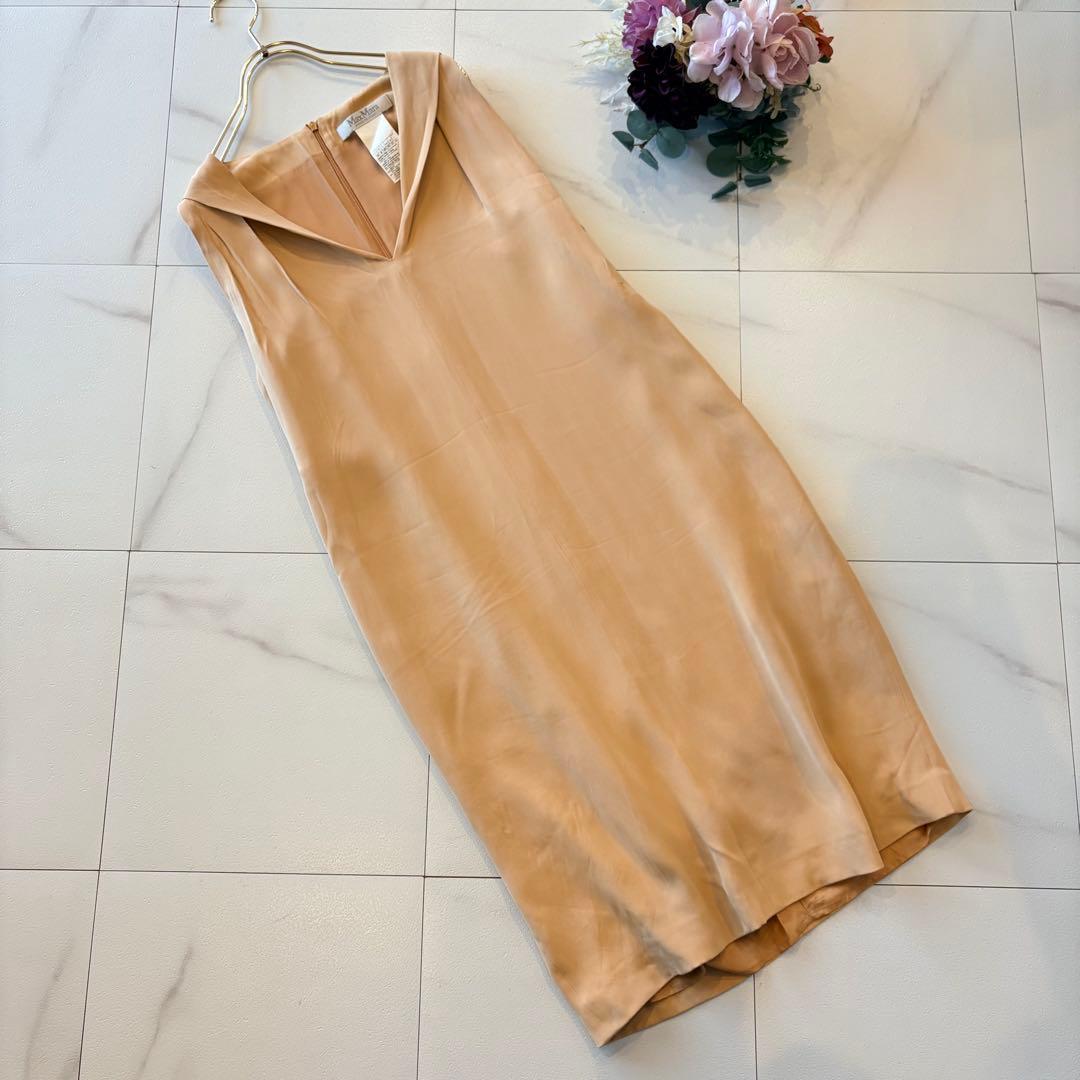 NO3-125 MAX MARA 白タグベージュノースリーブワンピース42