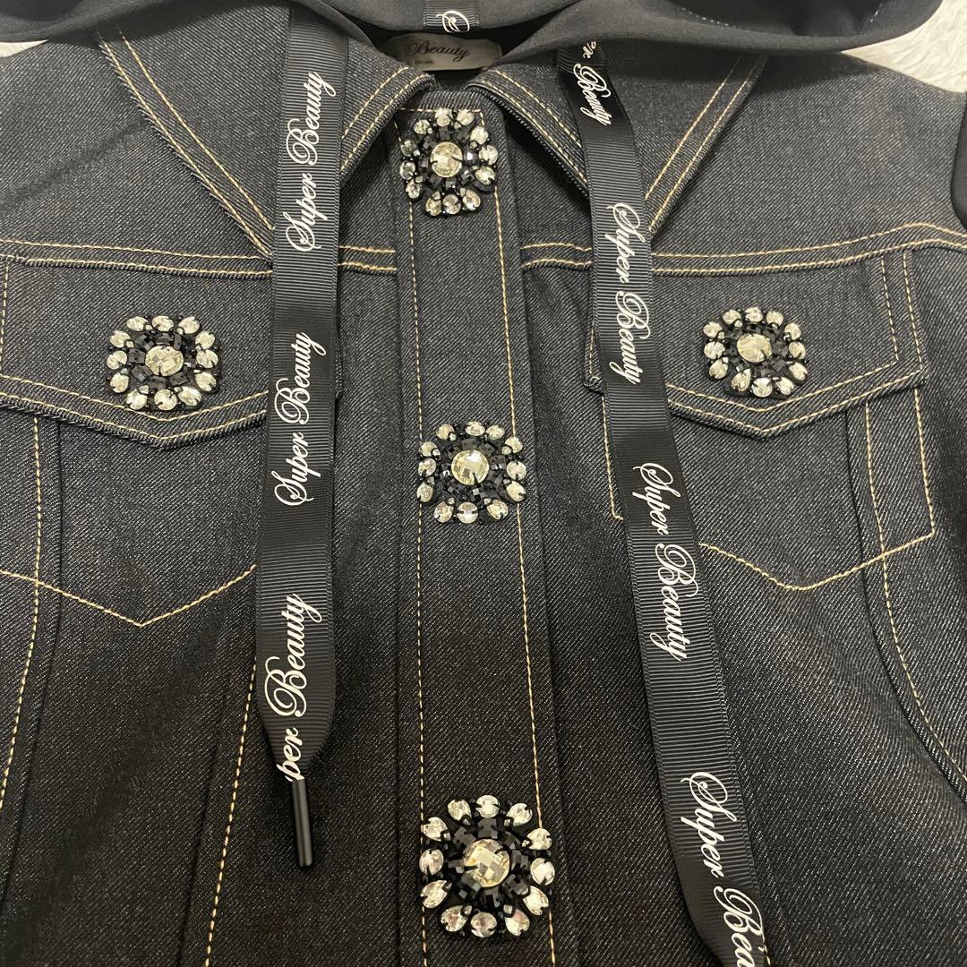 スーパービューティー　デニム風　ビジュー　パーカー