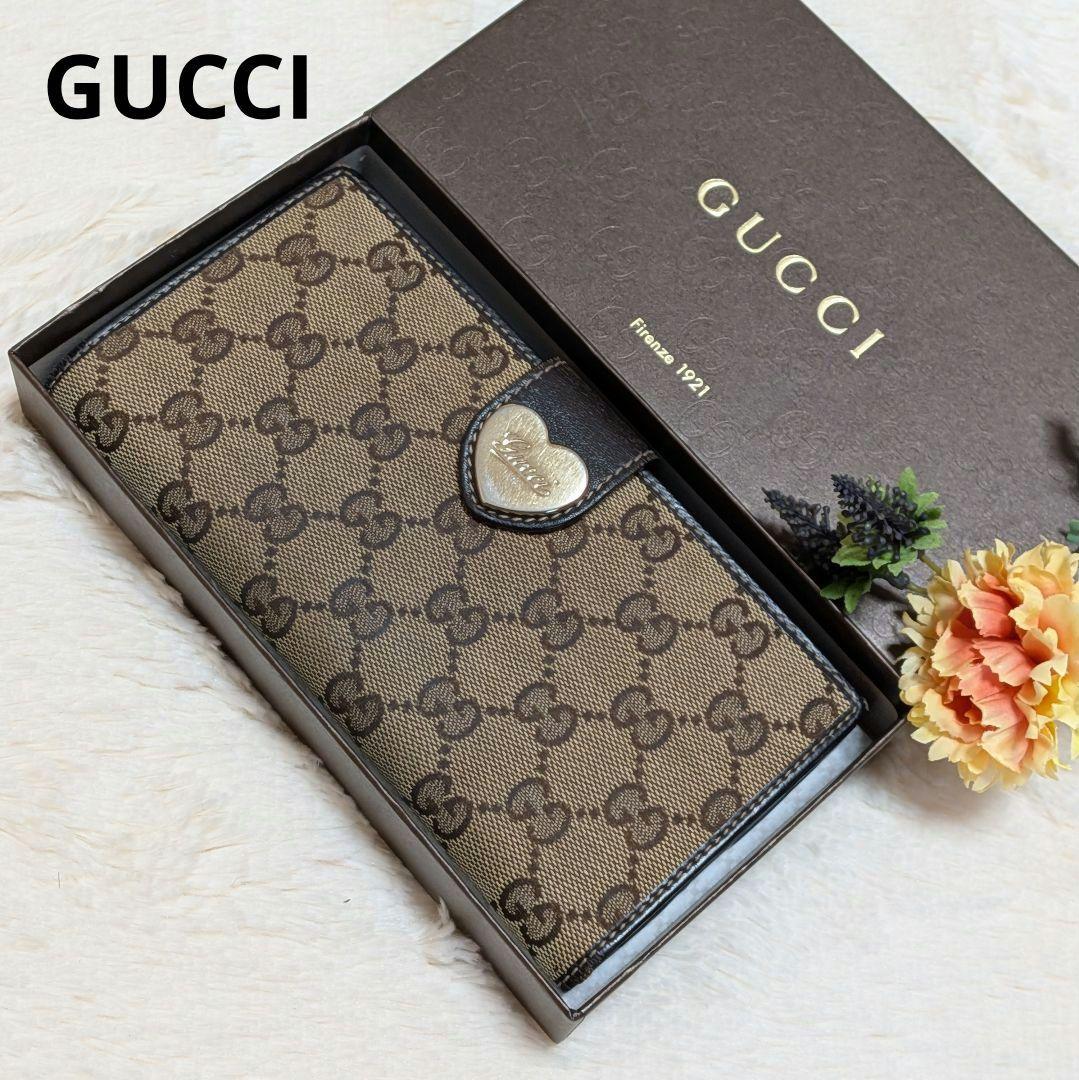 美品✨️グッチ 長財布 ラブリーハート GGキャンバス 濃茶 人気定番
