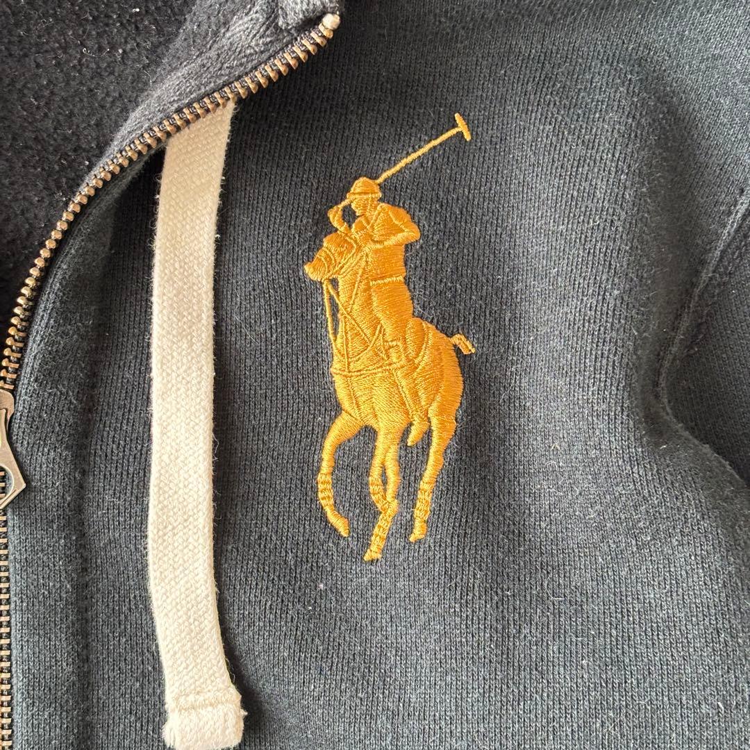 ラルフローレン　ビッグポニー　パーカー　裏起毛　ワッフル　刺繍入り　ブラック