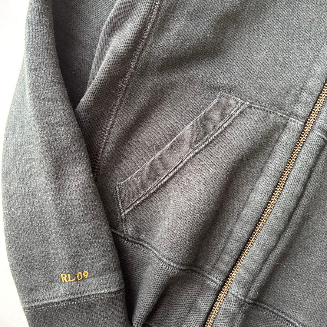 ラルフローレン　ビッグポニー　パーカー　裏起毛　ワッフル　刺繍入り　ブラック