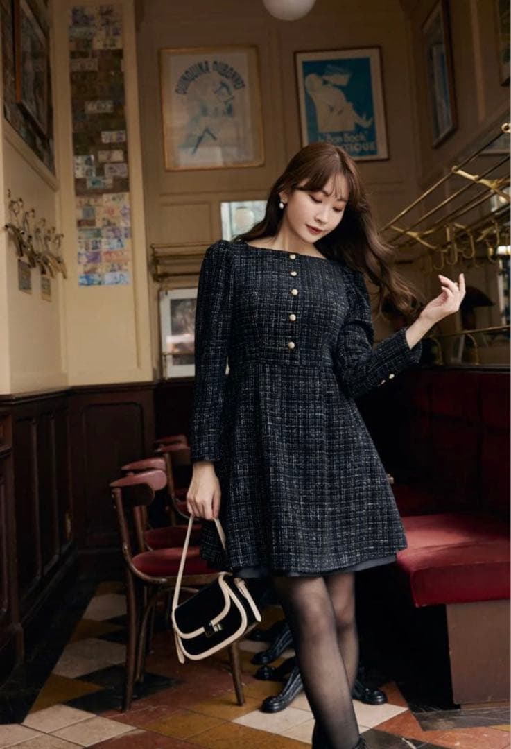 ワンピース Mondrian Tweed Mini Dress / black
