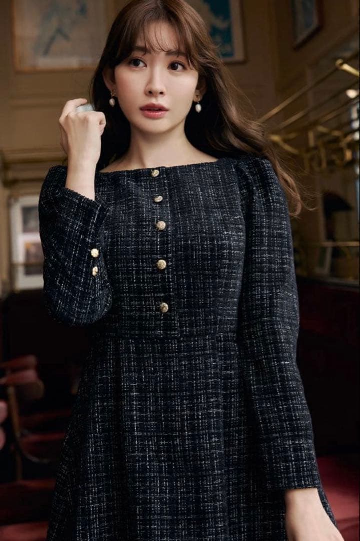 ワンピース Mondrian Tweed Mini Dress / black