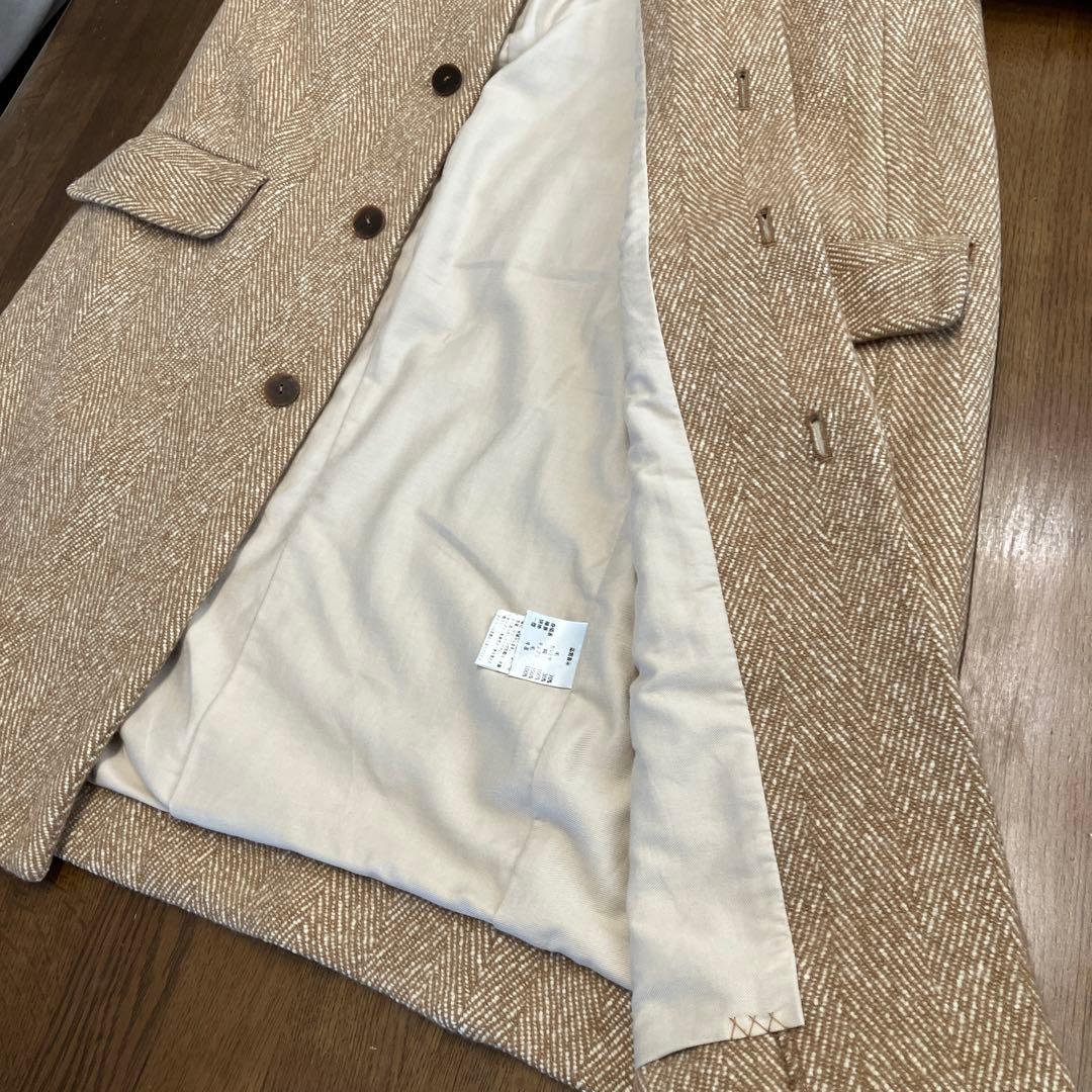 パラスパレス　ヘリンボーン織り　膝丈コート　カシミヤ混　 Lサイズ