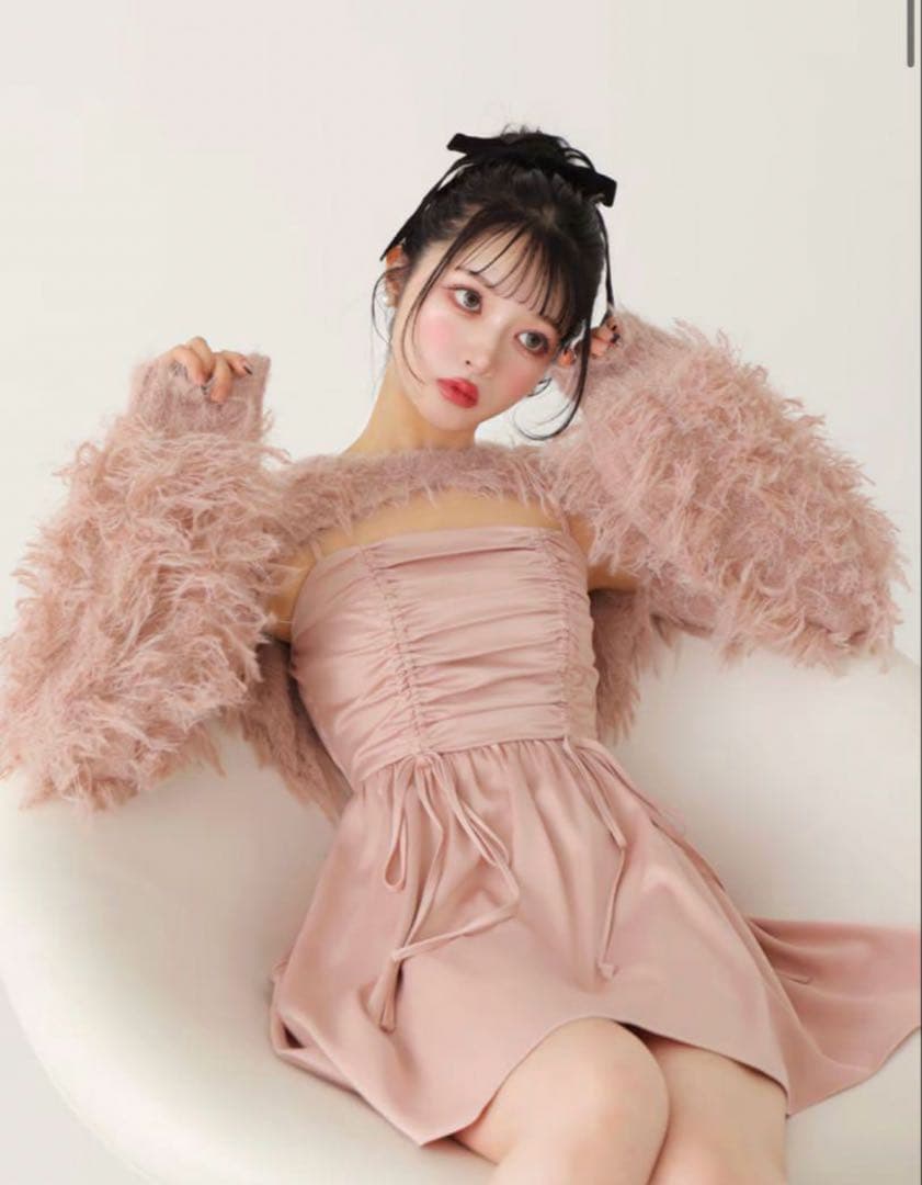 ワンピース M me eme Fringe satin ensemble one piece