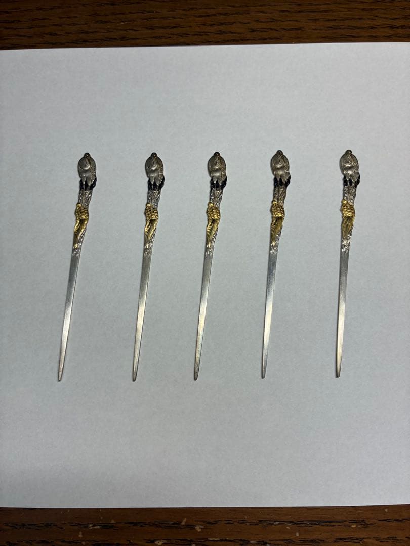 銀製　菓子楊枝　鶴亀　5本セット