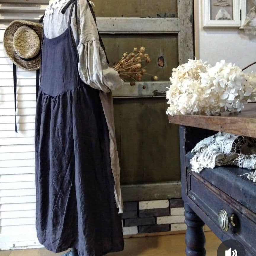 ハンドメイド作家さま☆リネン りぼんのわたぐもキャミワンピース