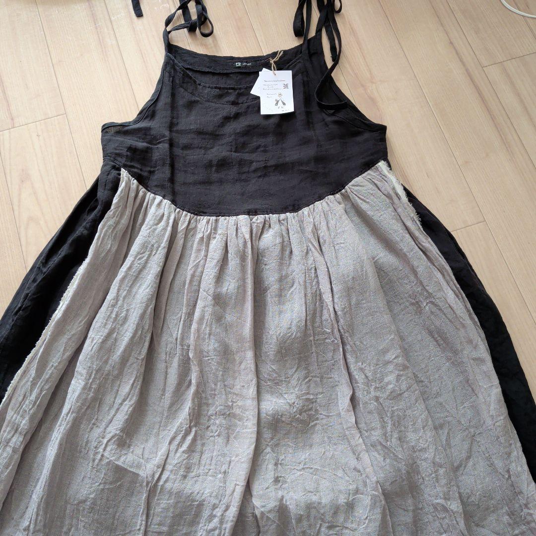 ハンドメイド作家さま☆リネン りぼんのわたぐもキャミワンピース