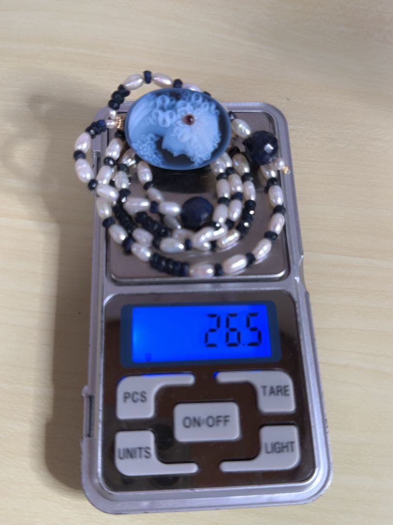 天然石瑪瑙カメオパール&サファイアコンビデザインネックレス　K18金