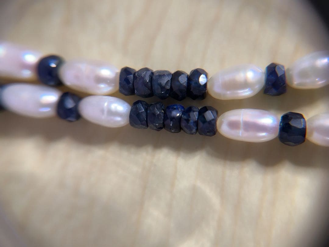 天然石瑪瑙カメオパール&サファイアコンビデザインネックレス　K18金