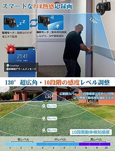 【最新ドーム型防犯カメラ】❤ 360°広角撮影 15000mAh大容量 電池式