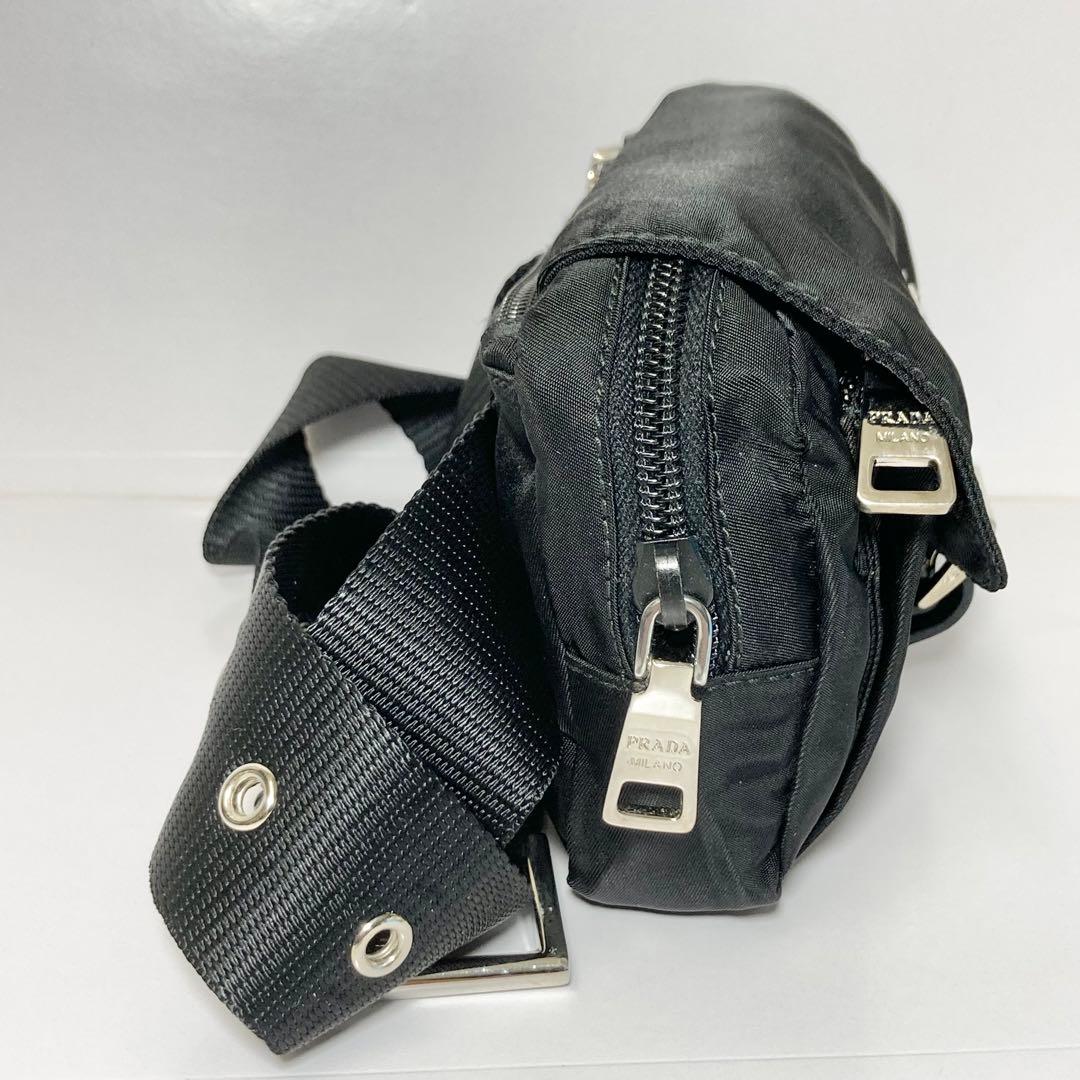 E9206 美品 プラダ PRADA ロゴプレート ウエストポーチ ナイロン