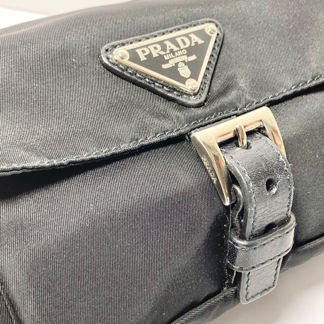 E9206 美品 プラダ PRADA ロゴプレート ウエストポーチ ナイロン