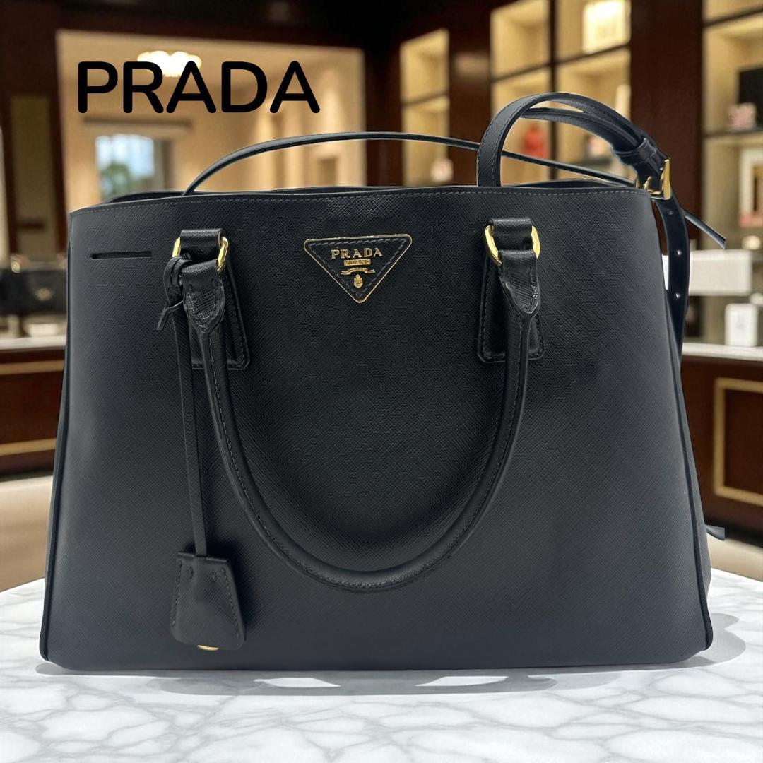 【極美品】プラダ サフィアーノ ガレリア 2WAYハンドバッグ レザー ブラック