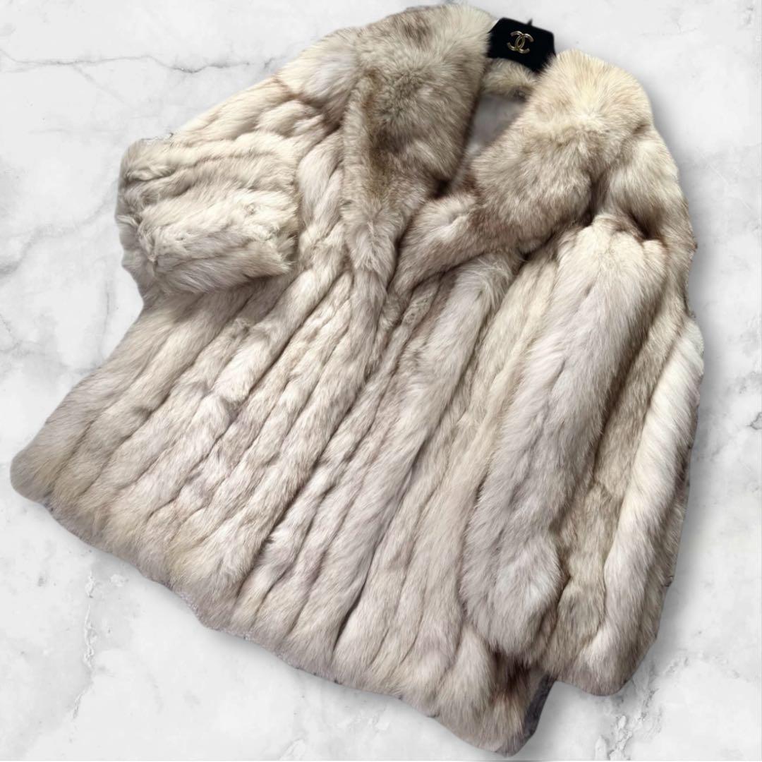 ボリューム◎ブルーフォックス　ファーコート　本毛皮　リアルファー　毛並み良好