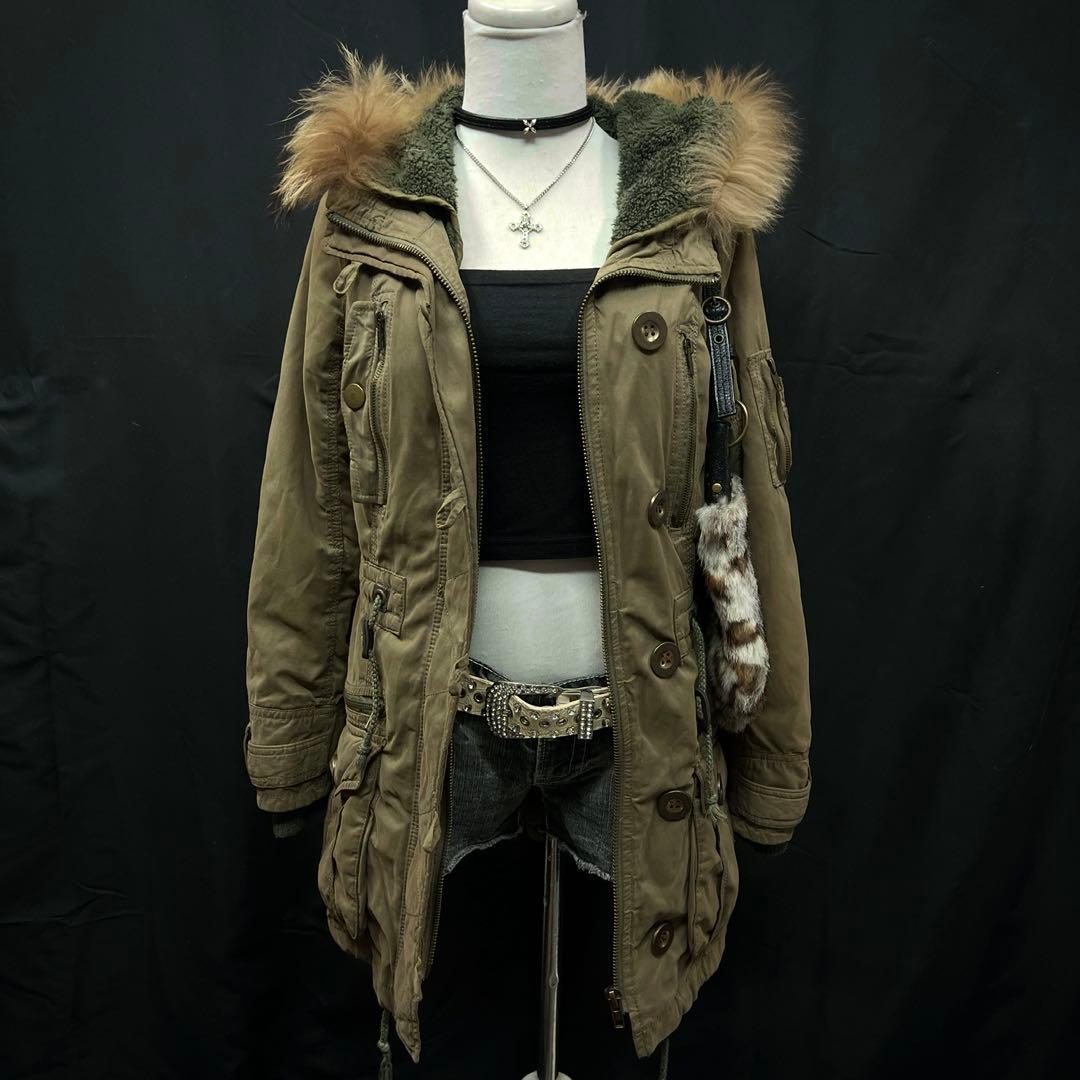 平成ギャル　y2k グランジ　ファー付き モッズコート　ギミック　ダークコア