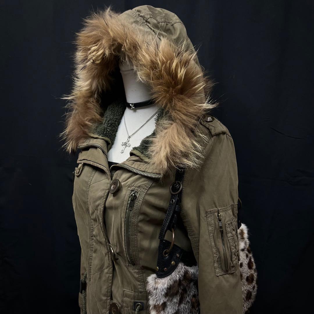 平成ギャル　y2k グランジ　ファー付き モッズコート　ギミック　ダークコア