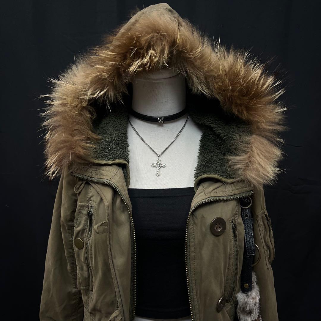 平成ギャル　y2k グランジ　ファー付き モッズコート　ギミック　ダークコア