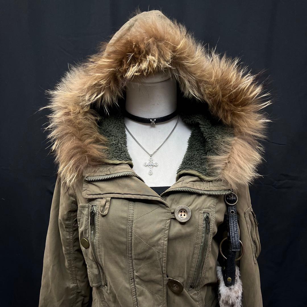 平成ギャル　y2k グランジ　ファー付き モッズコート　ギミック　ダークコア