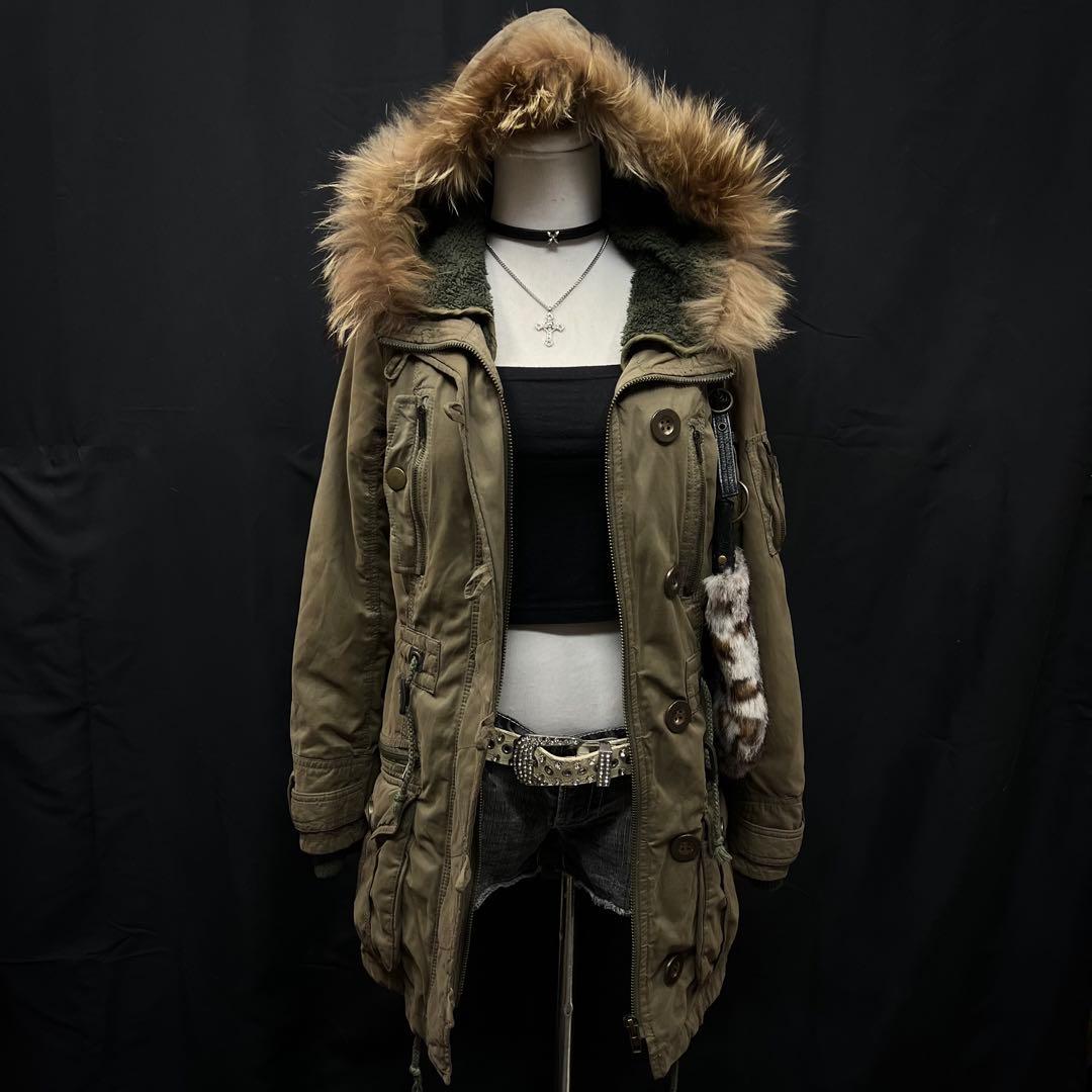 平成ギャル　y2k グランジ　ファー付き モッズコート　ギミック　ダークコア