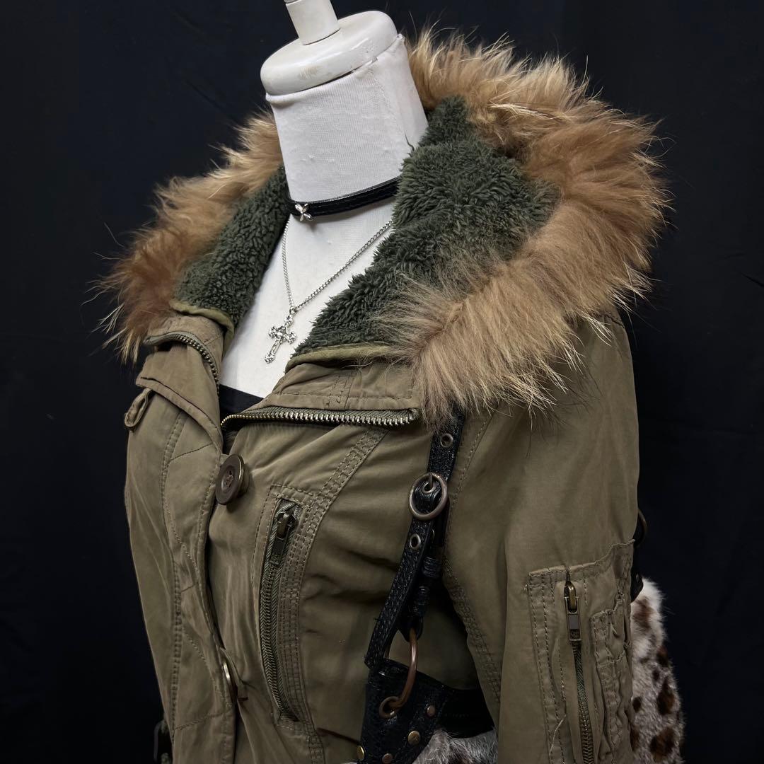 平成ギャル　y2k グランジ　ファー付き モッズコート　ギミック　ダークコア