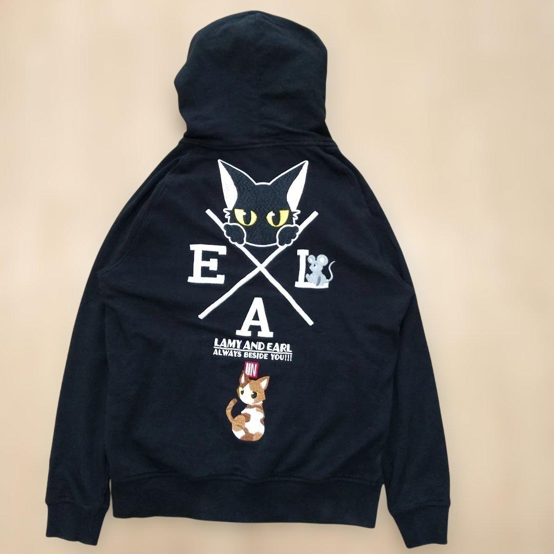 LIN（リン）ラミ＆アール ロゴ総刺繍 ジップパーカー BLACK