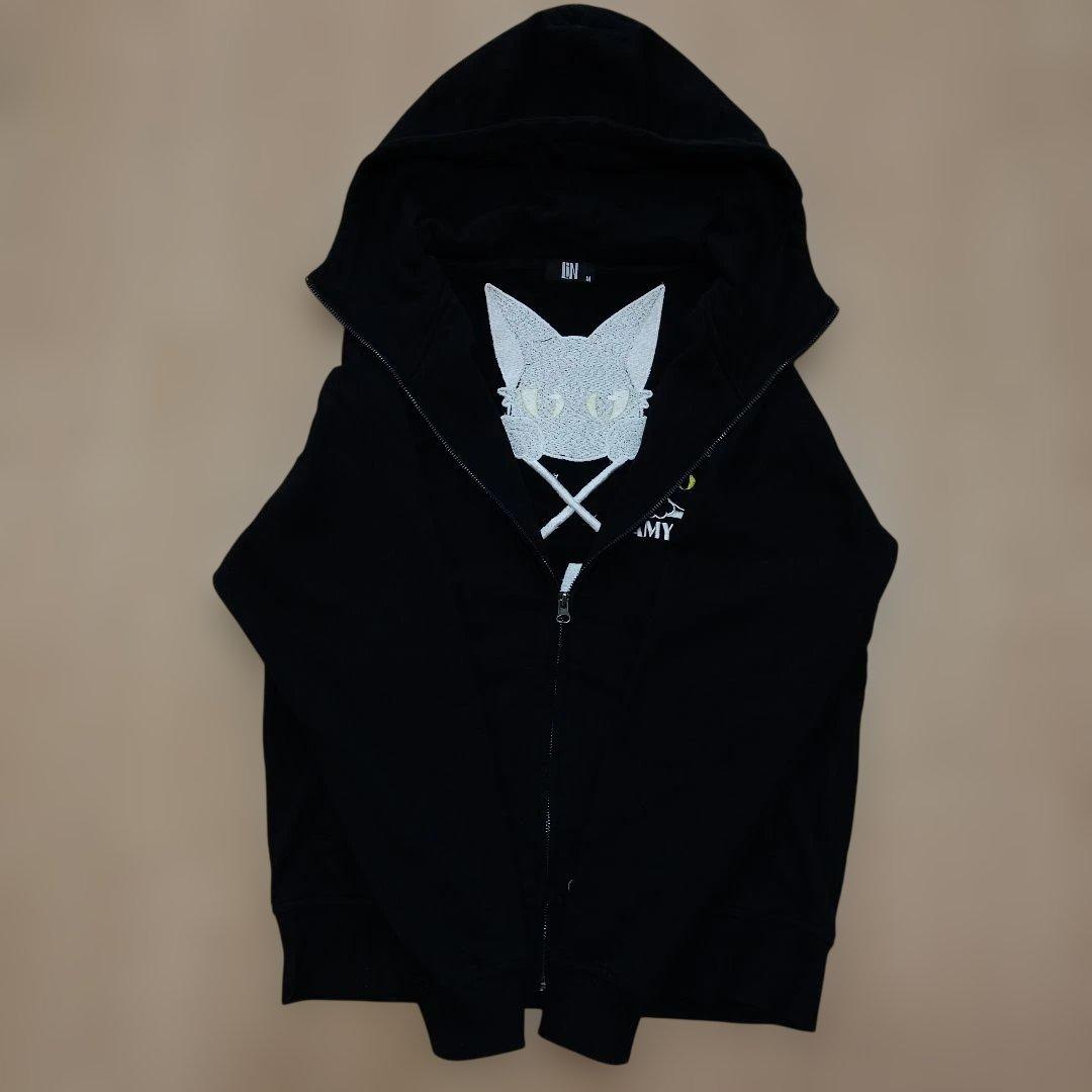 LIN（リン）ラミ＆アール ロゴ総刺繍 ジップパーカー BLACK