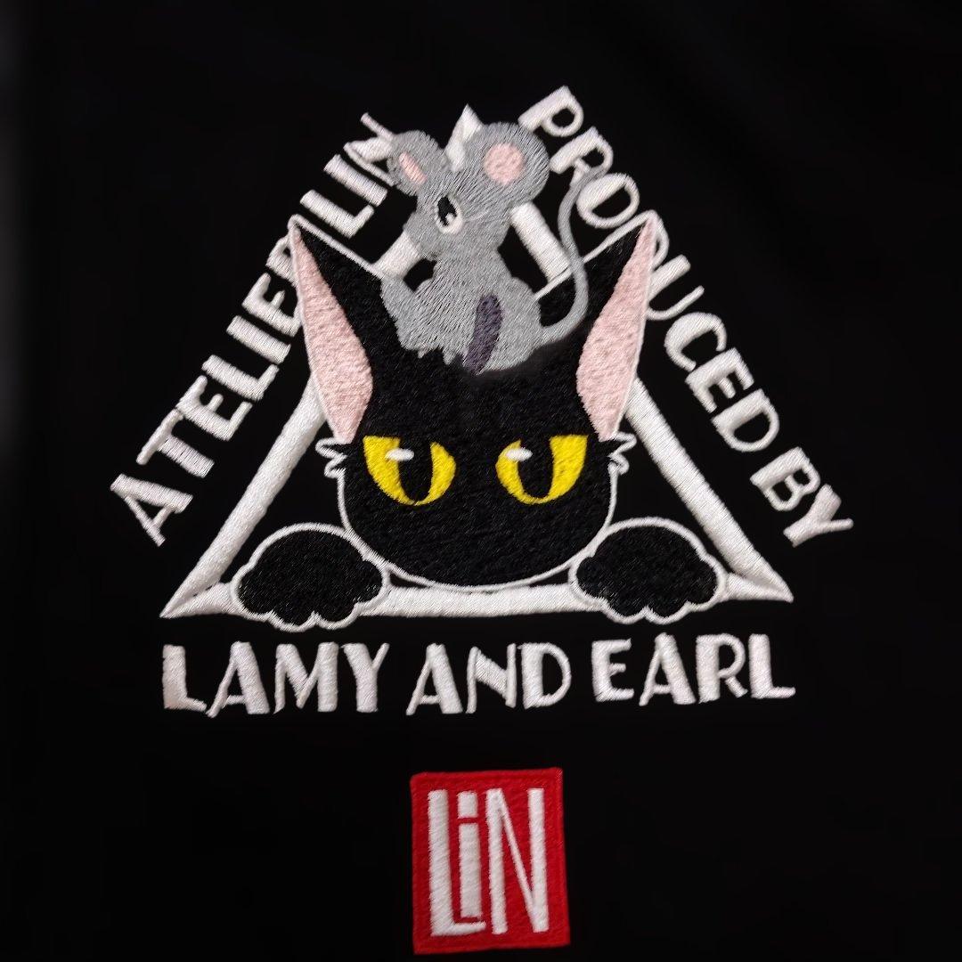 LIN（リン）ラミ＆アール ロゴ総刺繍 ジップパーカー BLACK