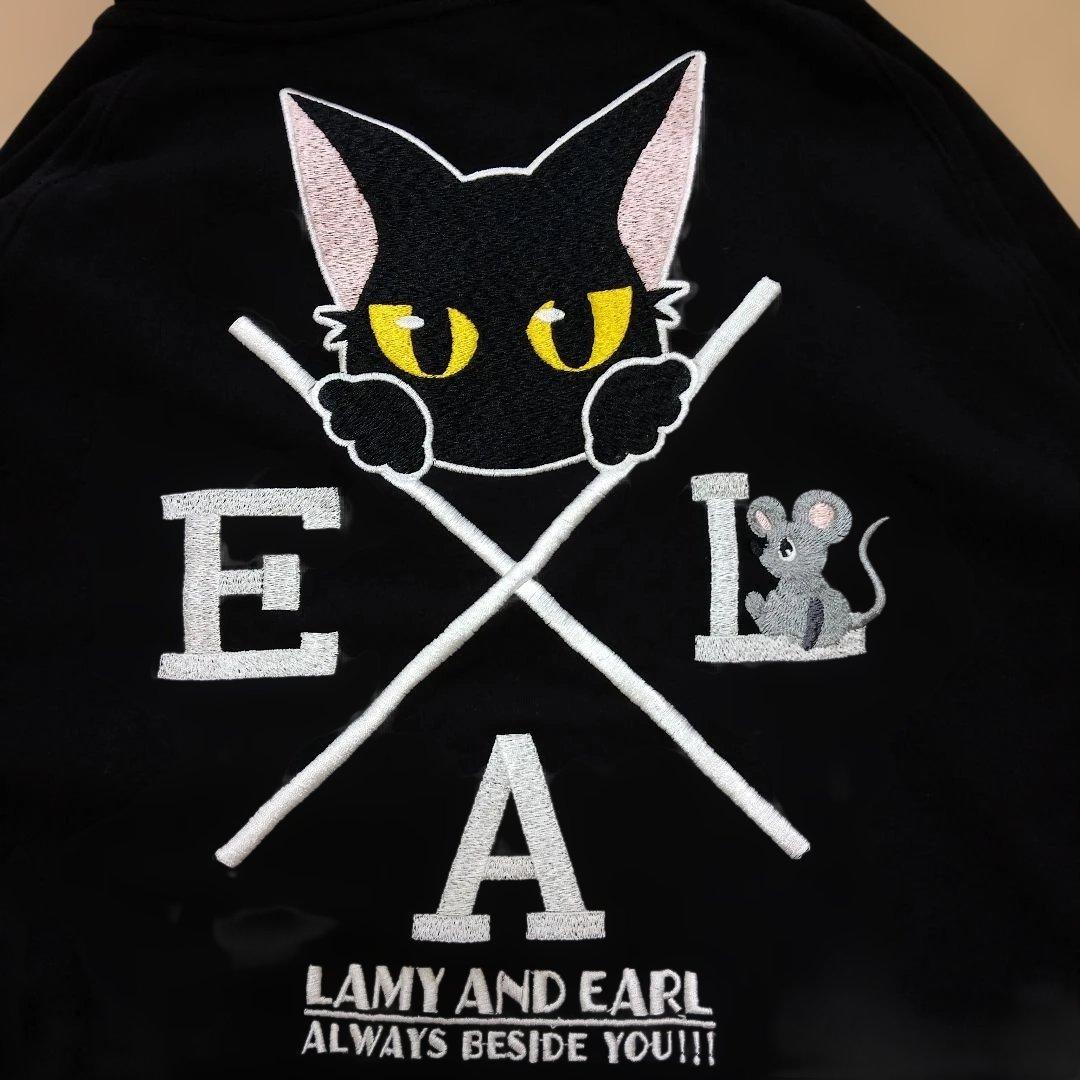 LIN（リン）ラミ＆アール ロゴ総刺繍 ジップパーカー BLACK