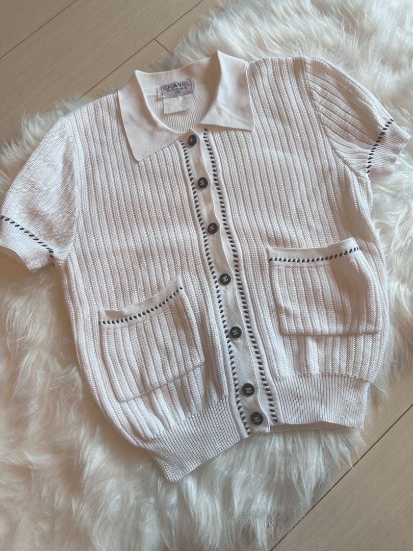 カ*ル様 CHANEL 半袖ポロシャツ ホワイト 38