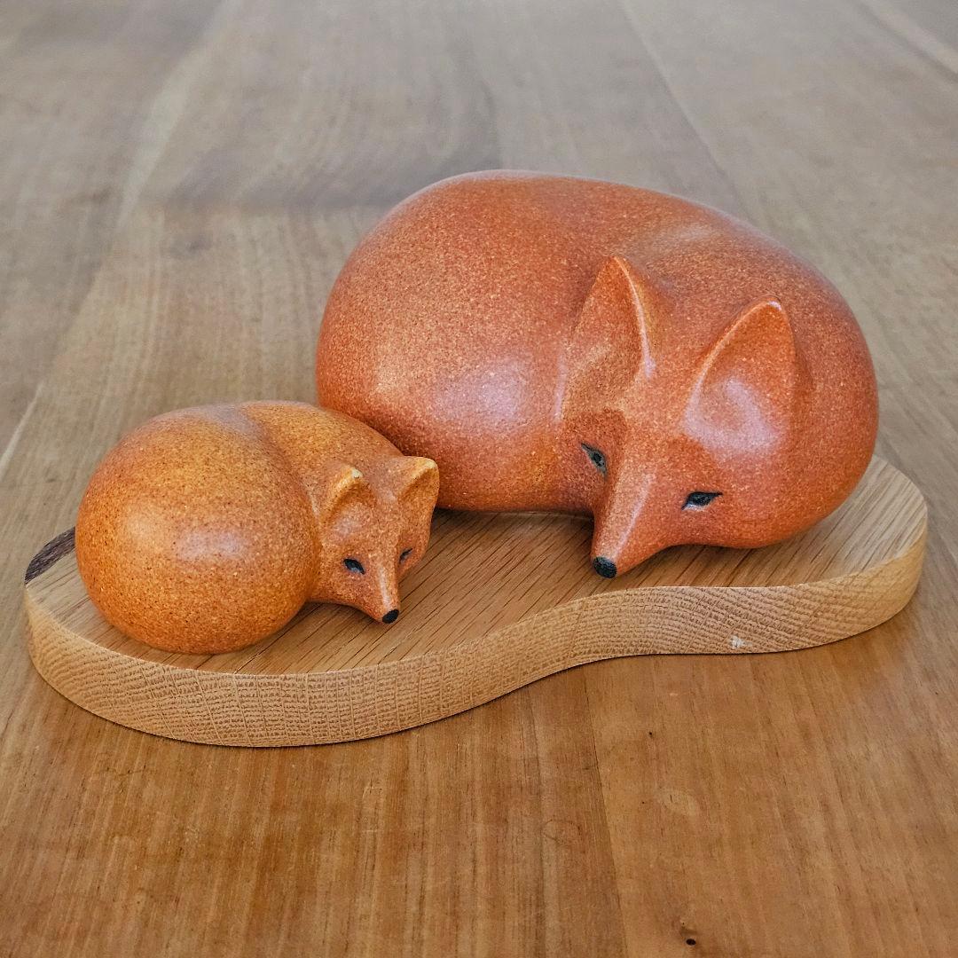 リサラーソン　FOX　ミニ　ミディアム　 キツネの親子　置物