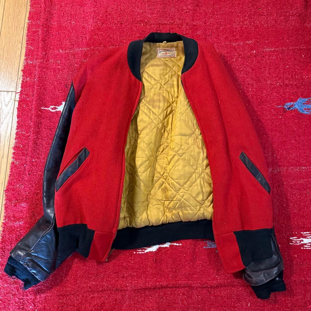 1950年代 ヴィンテージバーシティジャケット　赤黒 レザー袖 CROWN