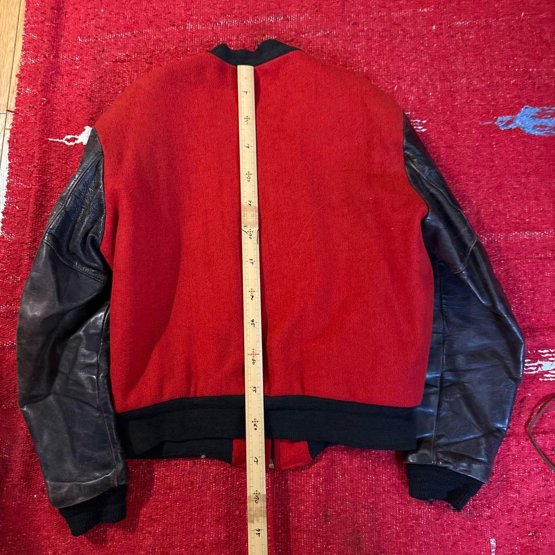 1950年代 ヴィンテージバーシティジャケット　赤黒 レザー袖 CROWN