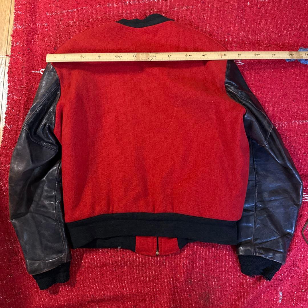 1950年代 ヴィンテージバーシティジャケット　赤黒 レザー袖 CROWN
