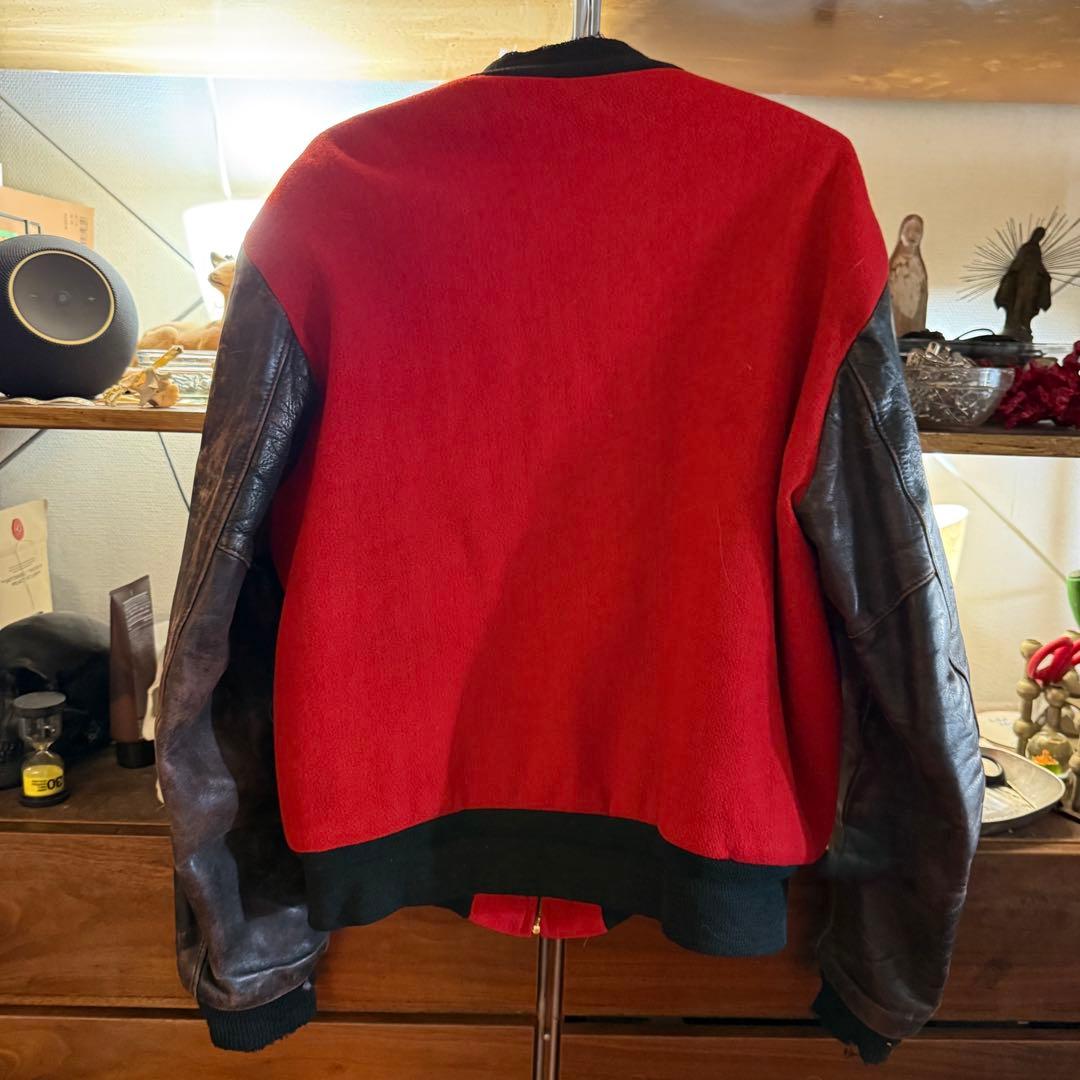 1950年代 ヴィンテージバーシティジャケット　赤黒 レザー袖 CROWN