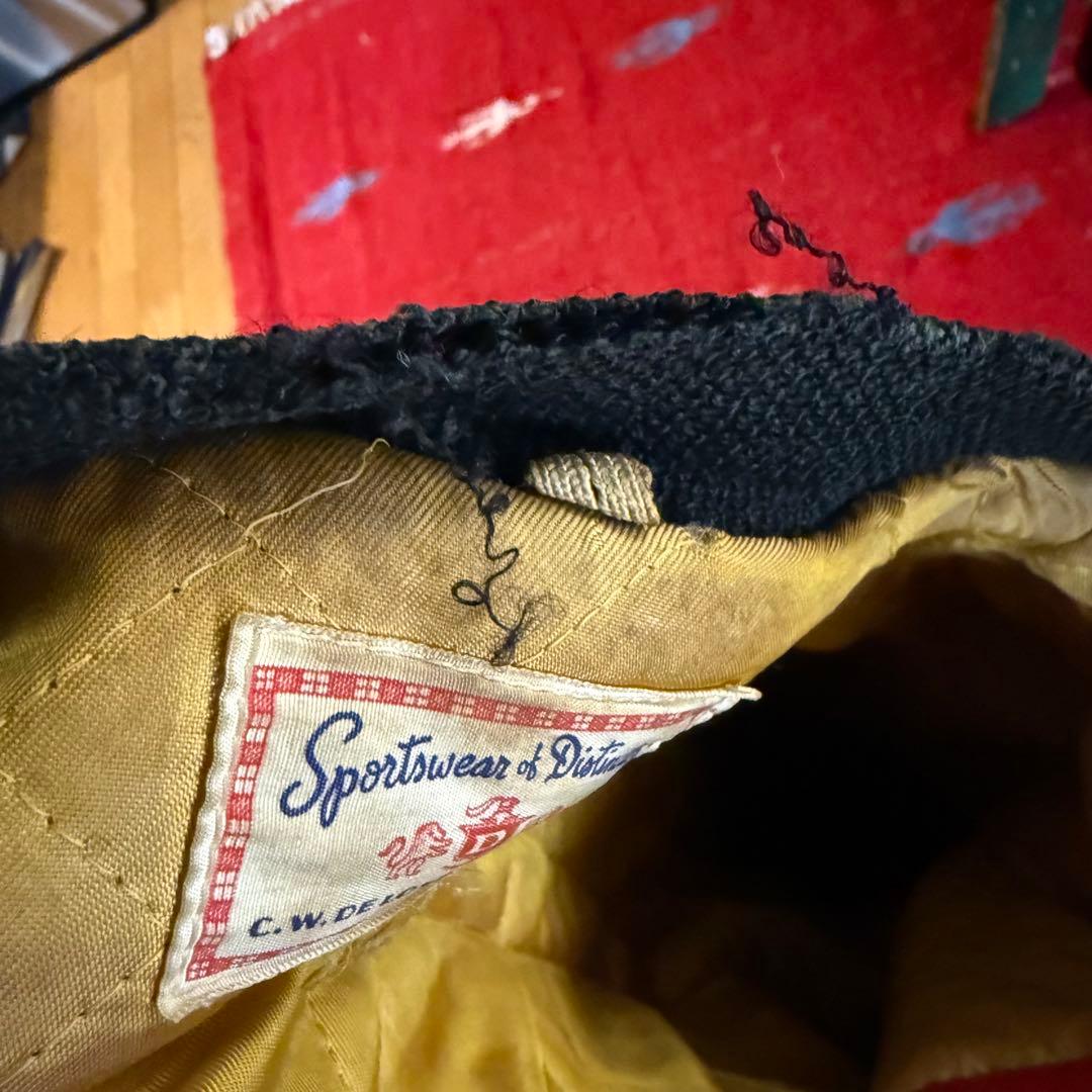 1950年代 ヴィンテージバーシティジャケット　赤黒 レザー袖 CROWN